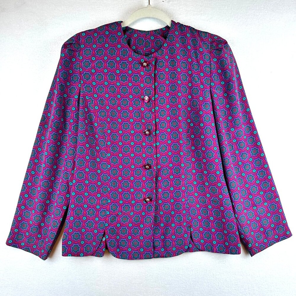 Retro Paisley Button Blouse Womens Small Pinup Mod Artsy Multicolor Old Money